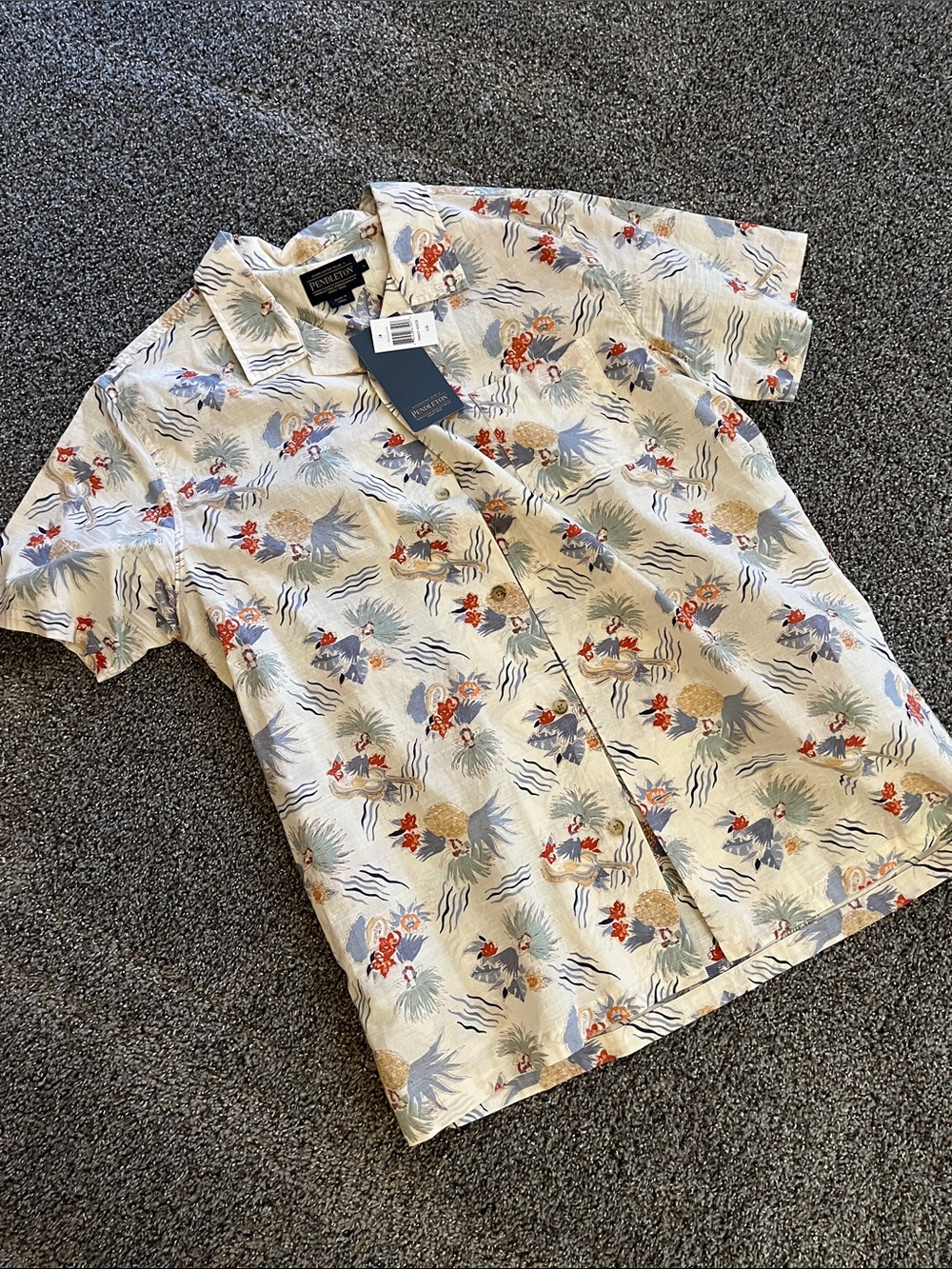 Pendleton men’s  Large Beige Hawaiian floral  cotton Shirt NWT
